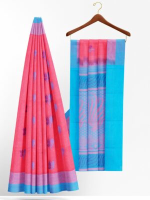 Pink Saree with Blue border