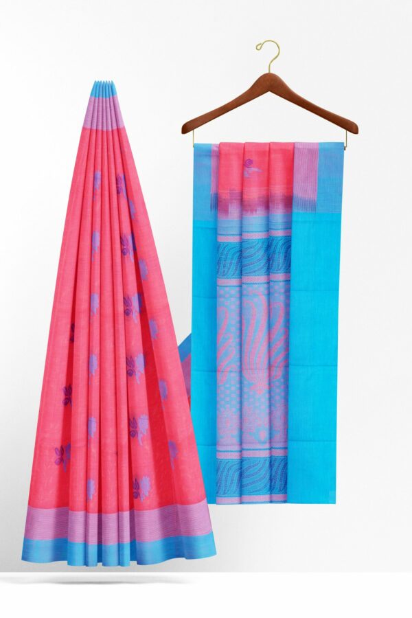 Pink Saree with Blue border