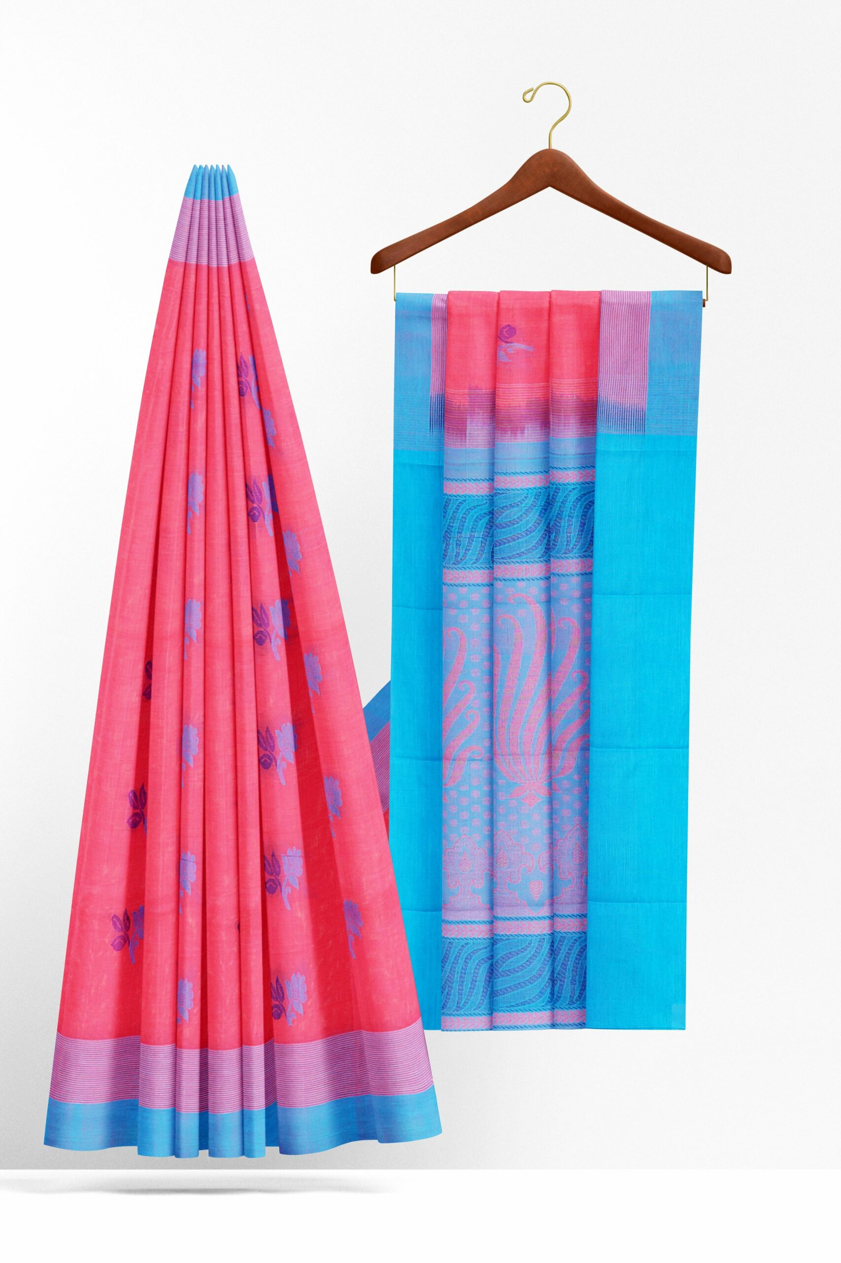 Pink Saree with Blue border