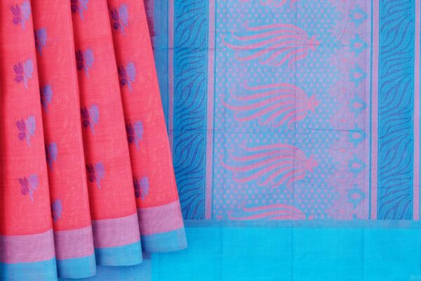 Pink Saree with Blue border - Image 4