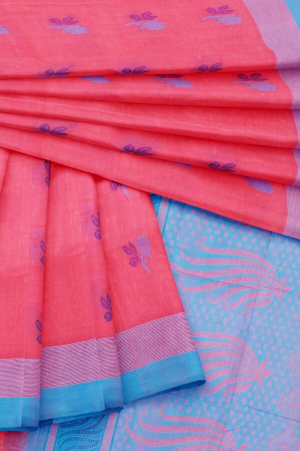 Pink Saree with Blue border - Image 5