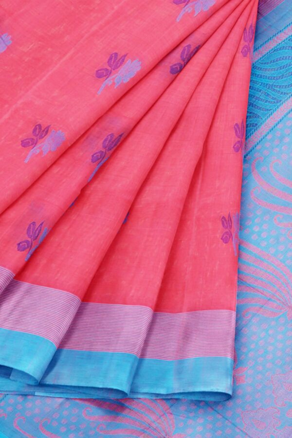 Pink Saree with Blue border - Image 6