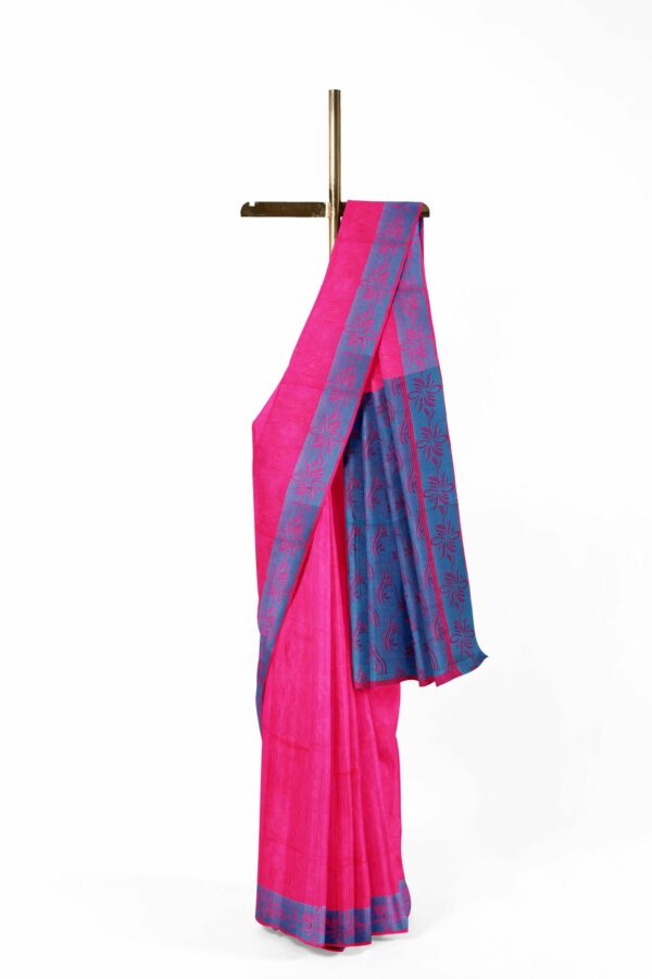 Pink Saree with Blue border - Image 2