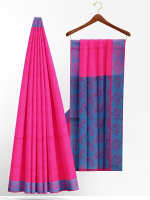 Pink Saree with Blue border