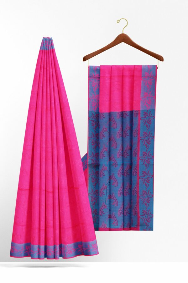 Pink Saree with Blue border