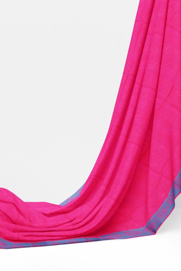 Pink Saree with Blue border - Image 3