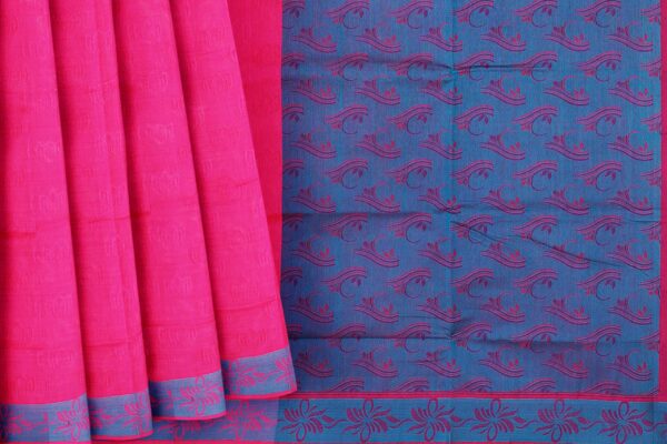 Pink Saree with Blue border - Image 4