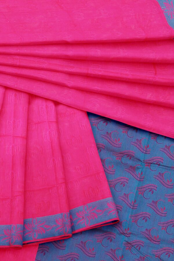 Pink Saree with Blue border - Image 5