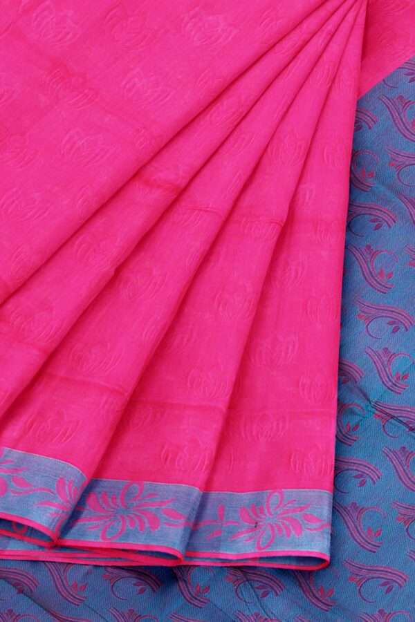 Pink Saree with Blue border - Image 6