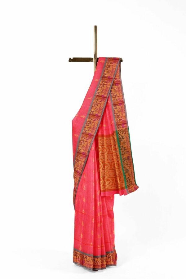 Pink saree with grey border - Image 2