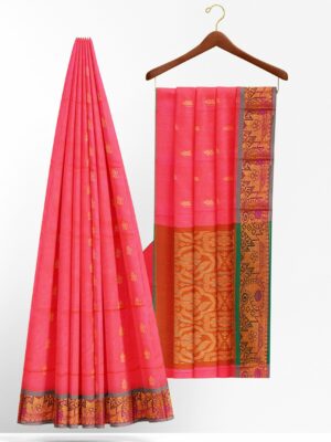 Pink saree with grey border