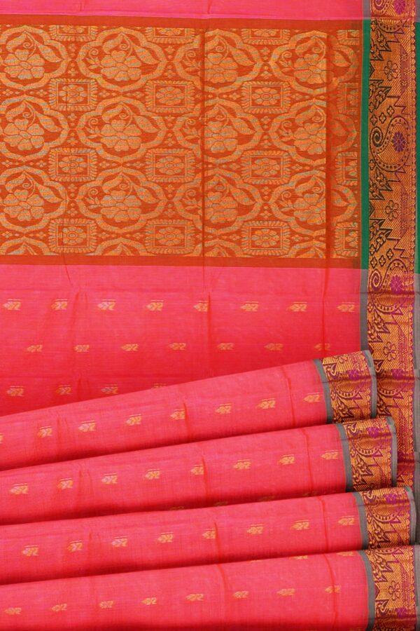 Pink saree with grey border - Image 4