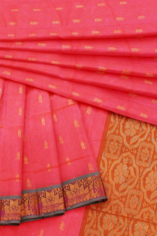 Pink saree with grey border - Image 5