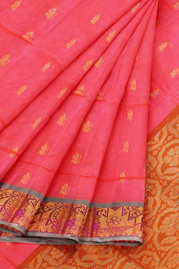 Pink saree with grey border - Image 6