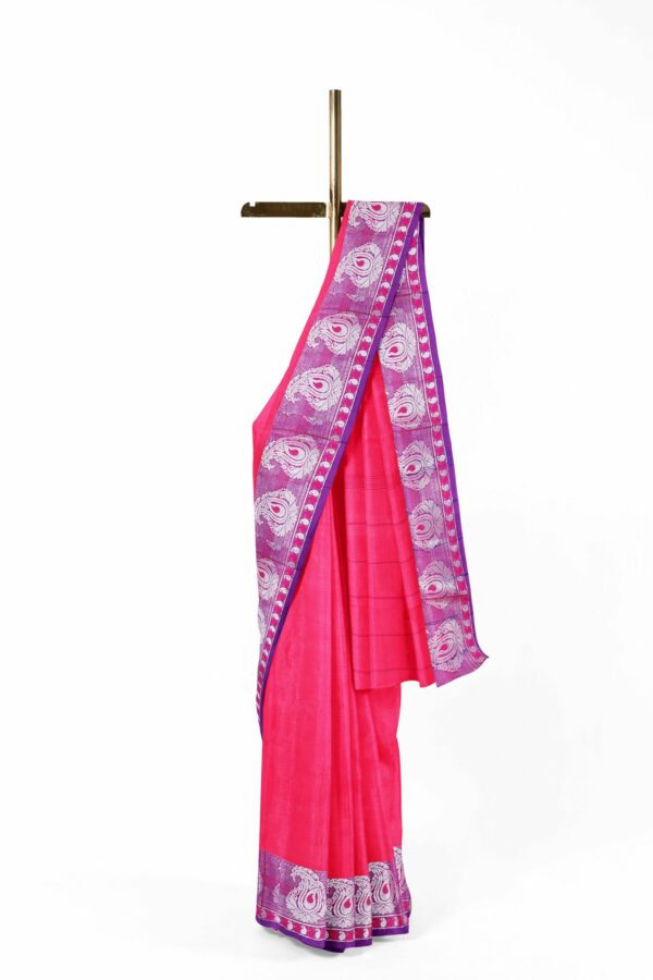 Pink Saree with Purple border - Image 2