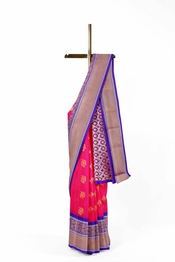 Pink Saree with Purple border - Image 2