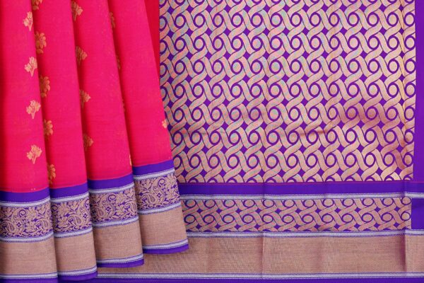 Pink Saree with Purple border - Image 4