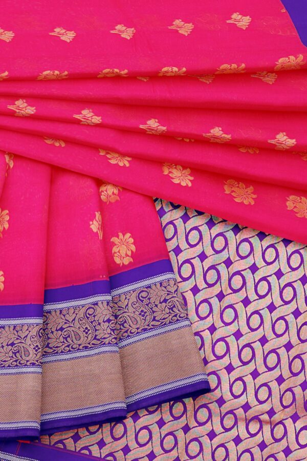 Pink Saree with Purple border - Image 5