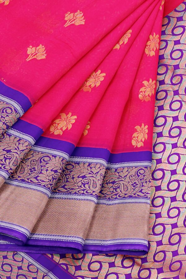 Pink Saree with Purple border - Image 6