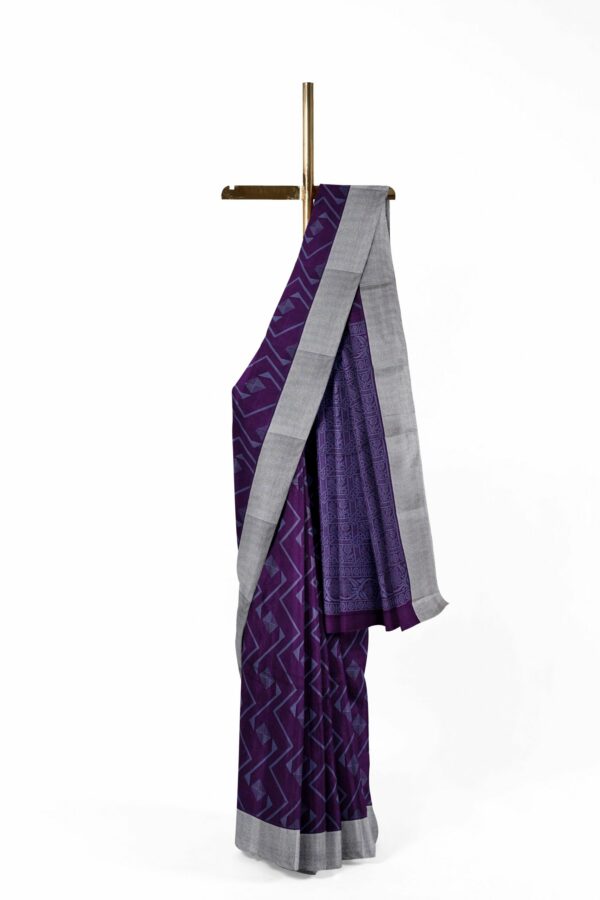 Purple saree with silver border - Image 2