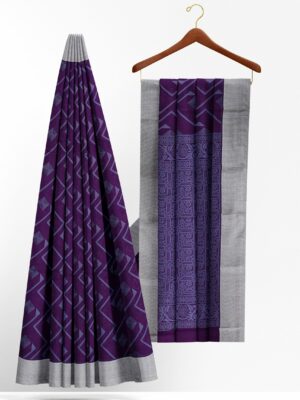 Purple saree with silver border
