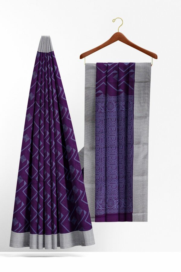 Purple saree with silver border