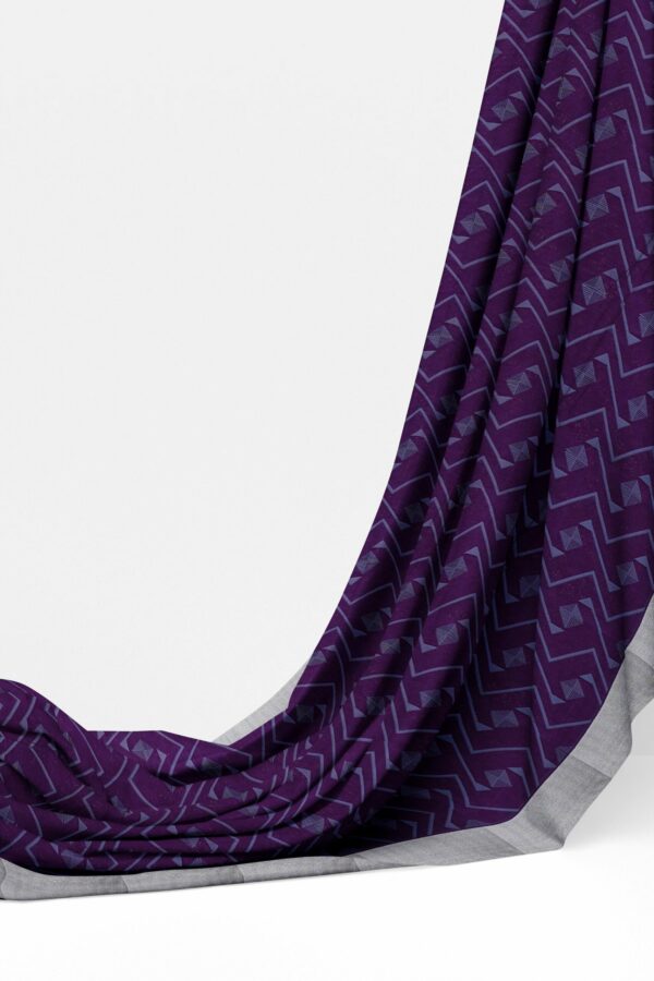 Purple saree with silver border - Image 3