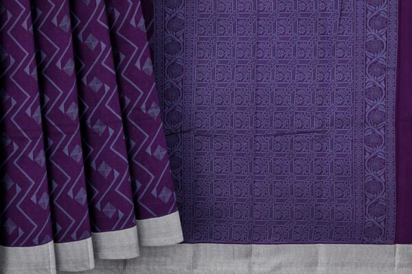 Purple saree with silver border - Image 4
