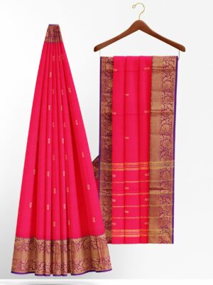 Red saree with blue border