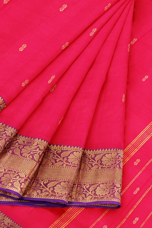 Red saree with blue border - Image 6