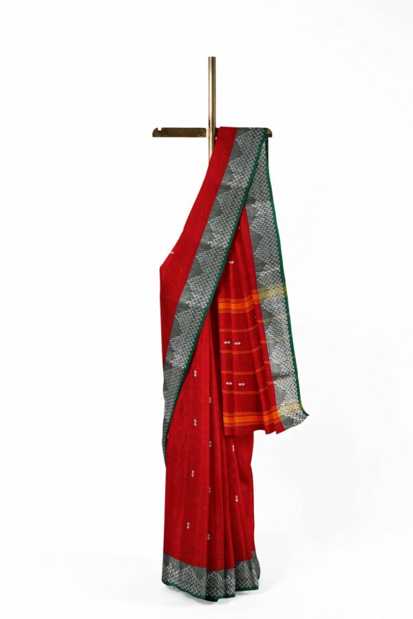 Red saree with green border - Image 2