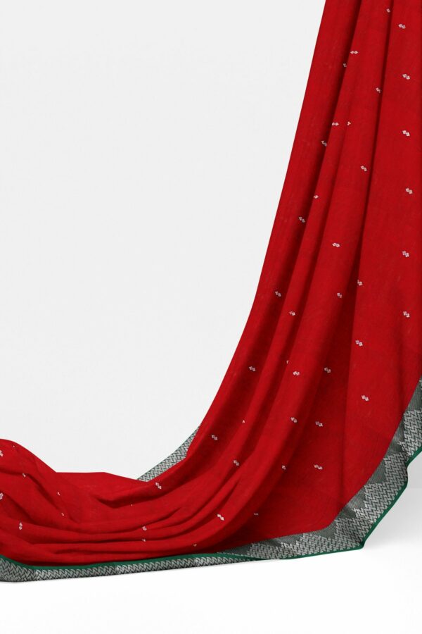 Red saree with green border - Image 3