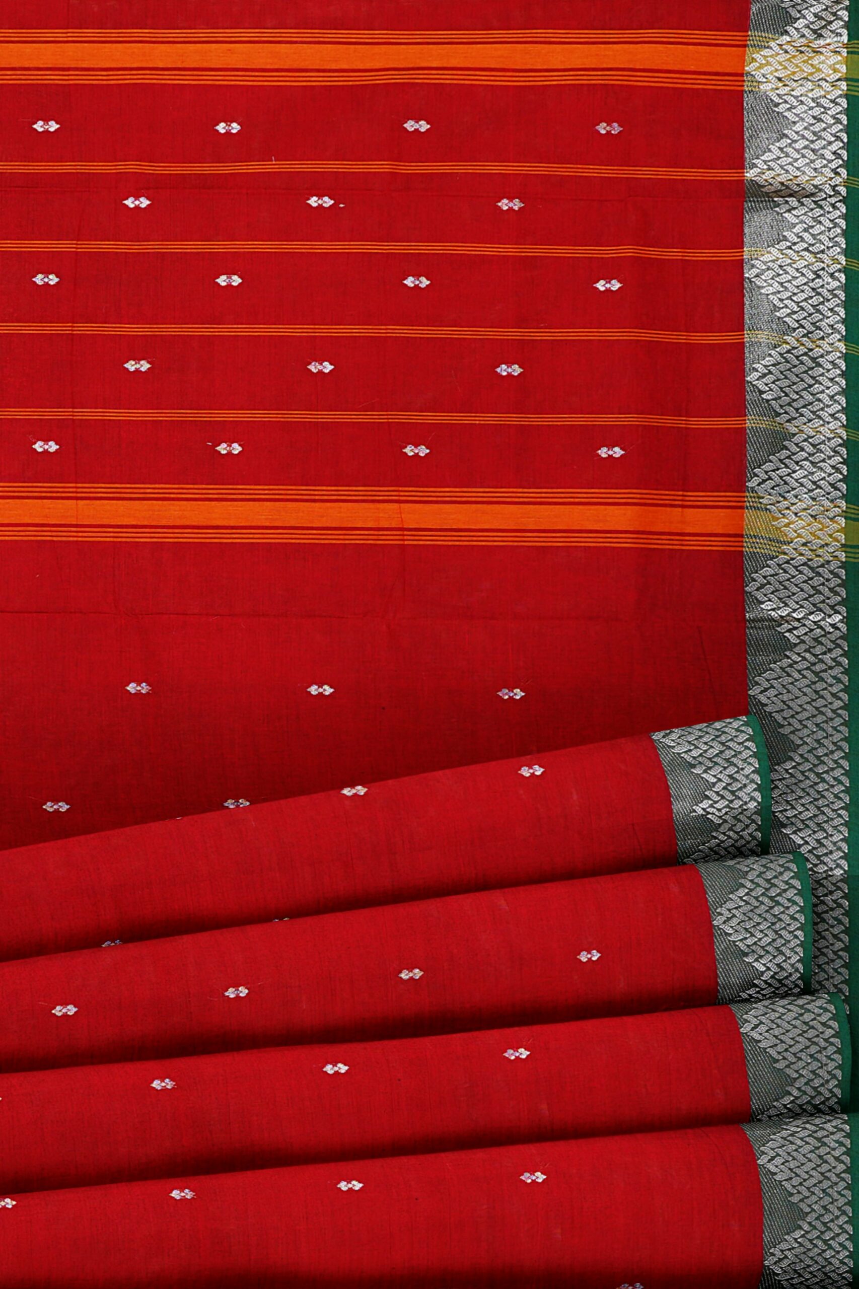 Red saree with green border - Image 4