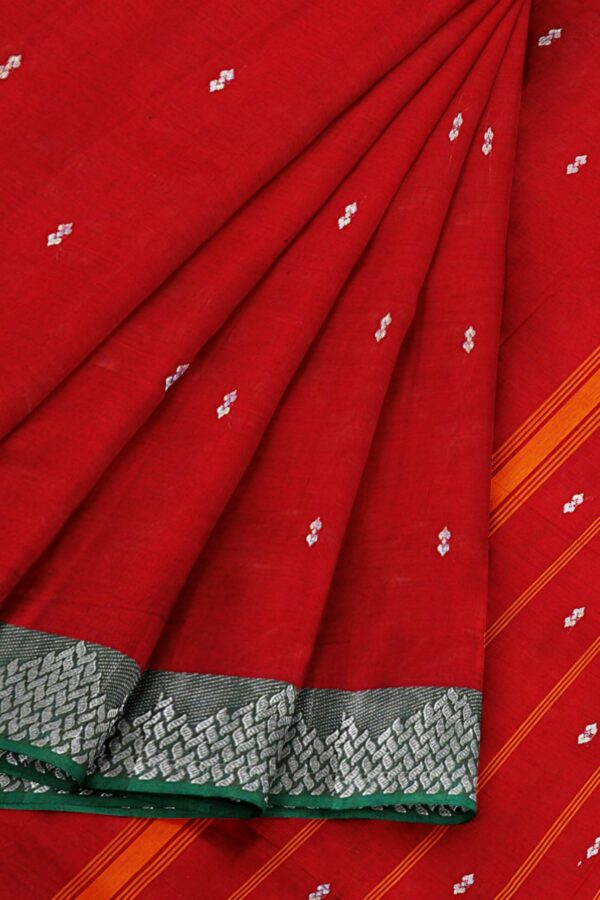 Red saree with green border - Image 6
