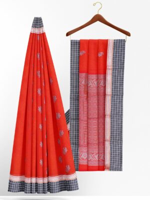 Red saree with grey border