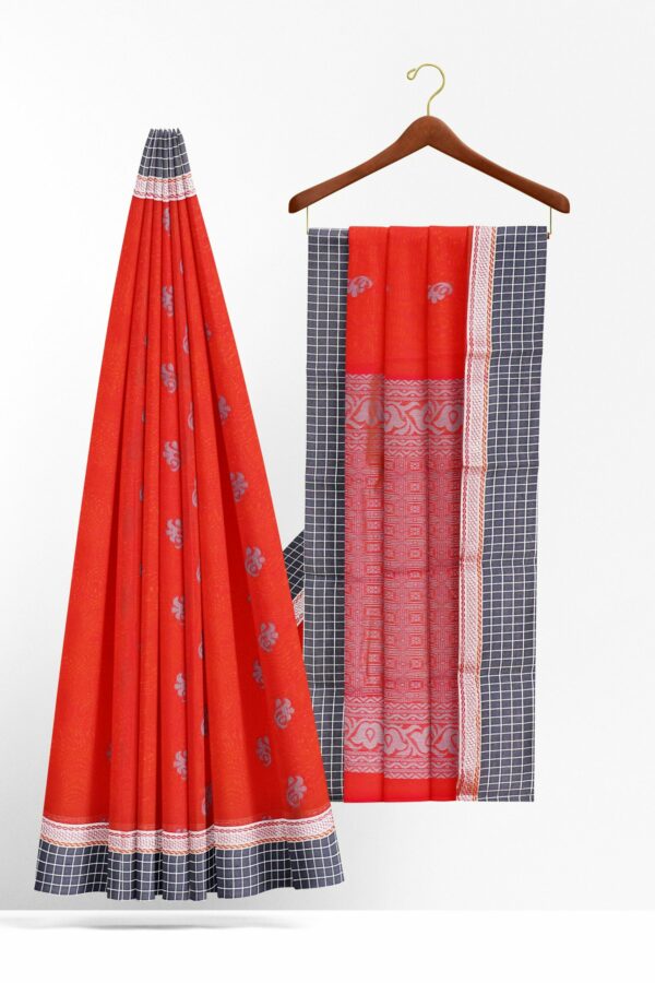 Red saree with grey border