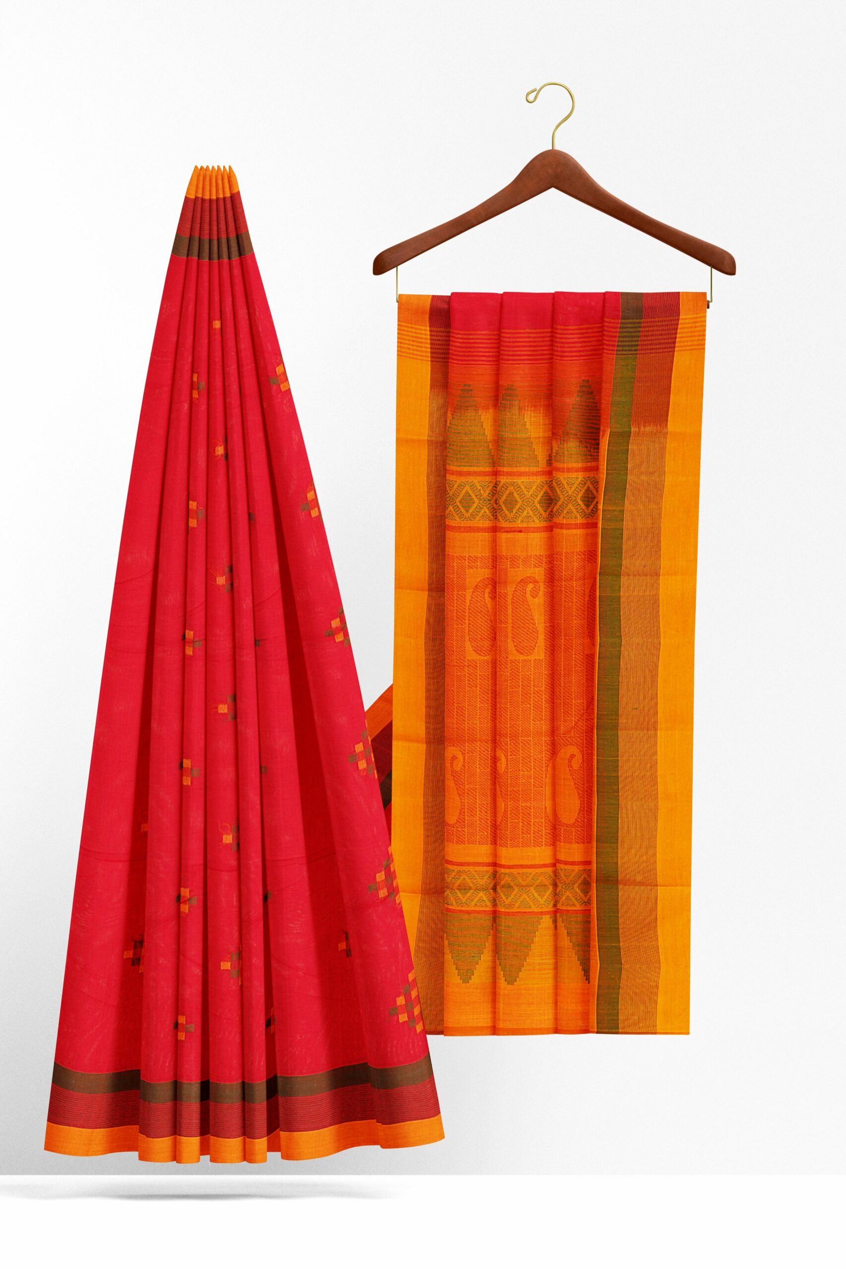 Red saree with orange border