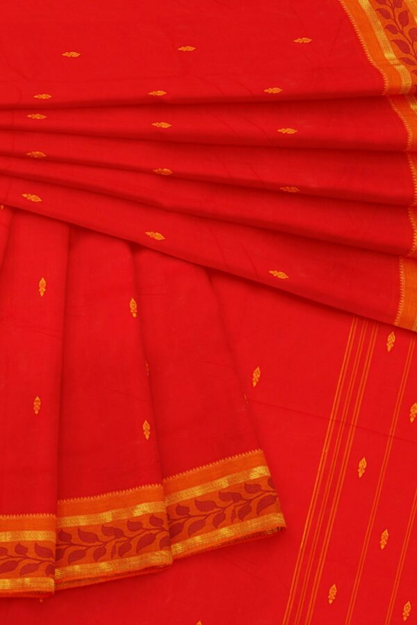 Red saree with orange border - Image 5