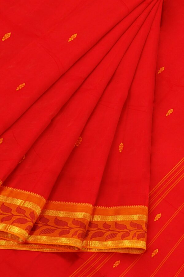 Red saree with orange border - Image 6
