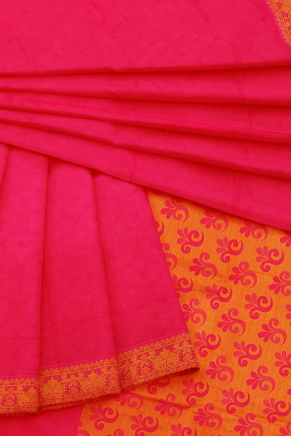 Red saree with orange border - Image 5