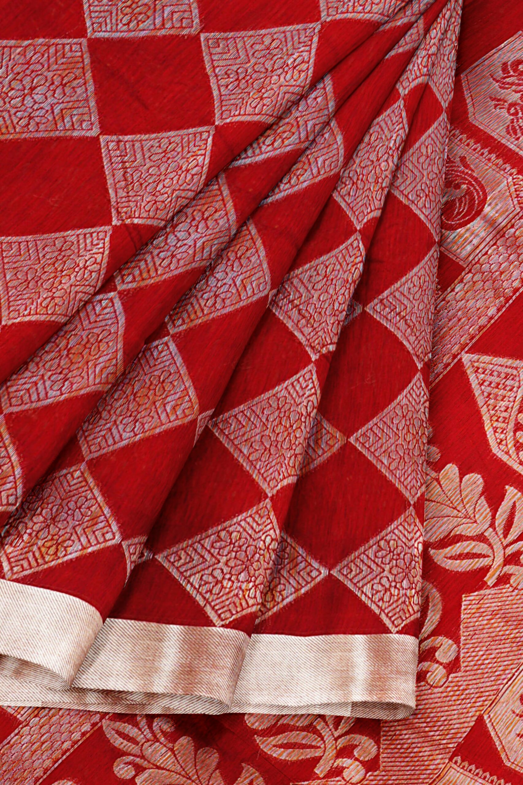Red saree with silver border - Image 6
