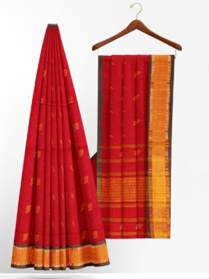 Red saree with yellow border