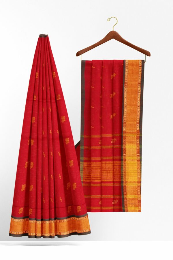 Red saree with yellow border