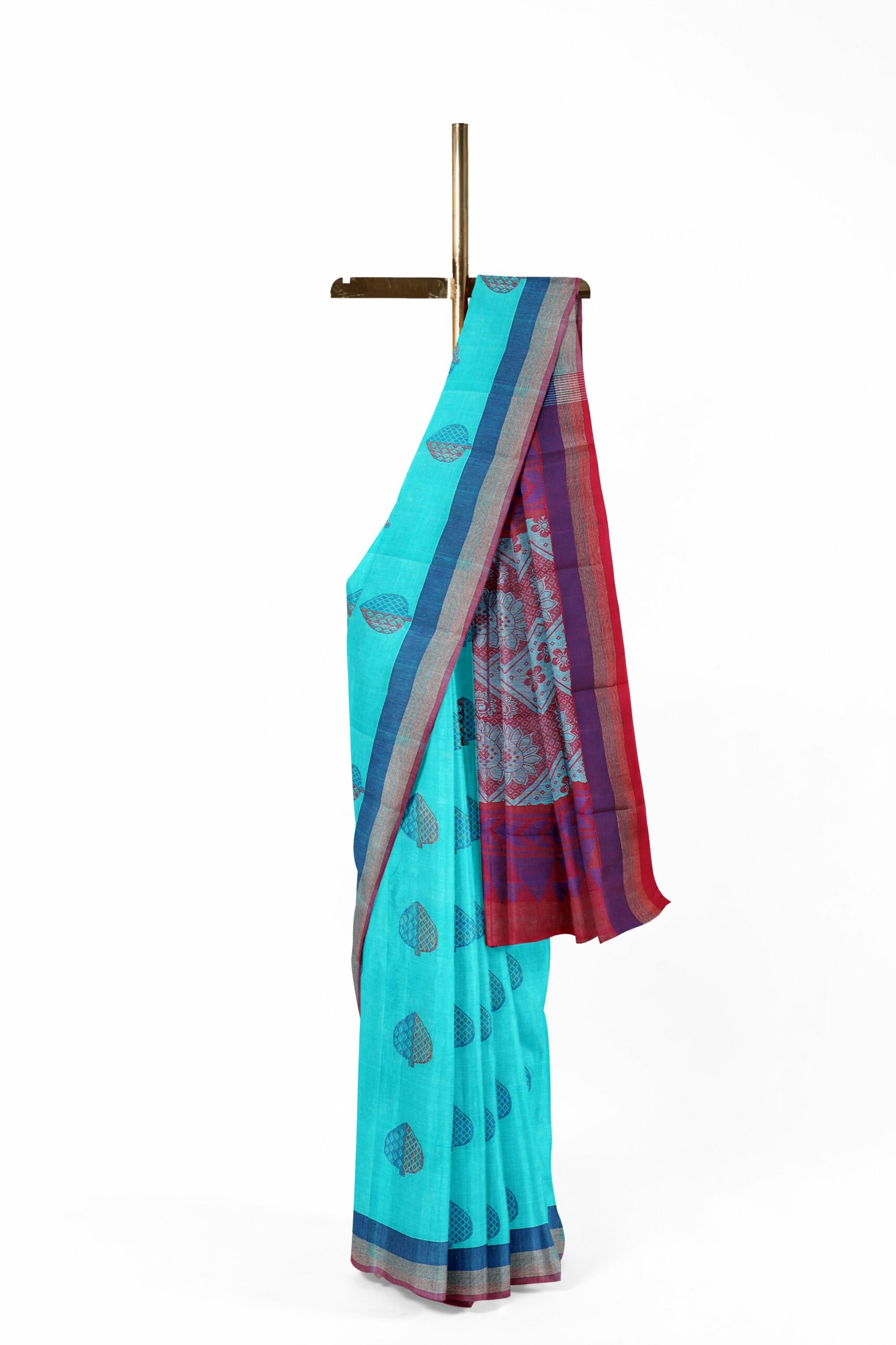 Sky blue Saree with Blue border - Image 2