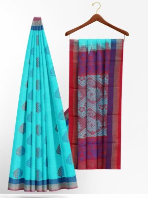 Sky blue Saree with Blue border