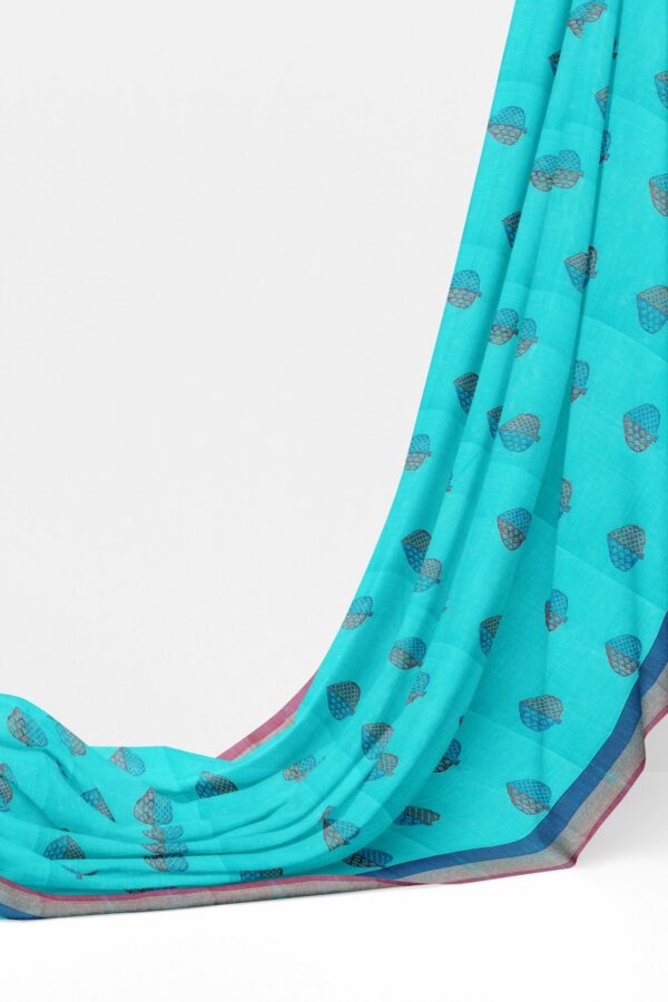 Sky blue Saree with Blue border - Image 3