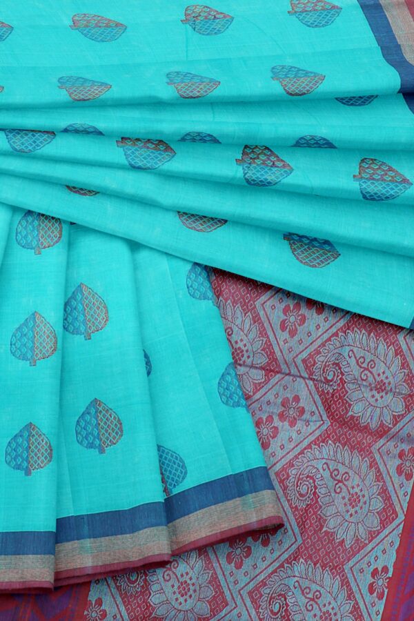 Sky blue Saree with Blue border - Image 5