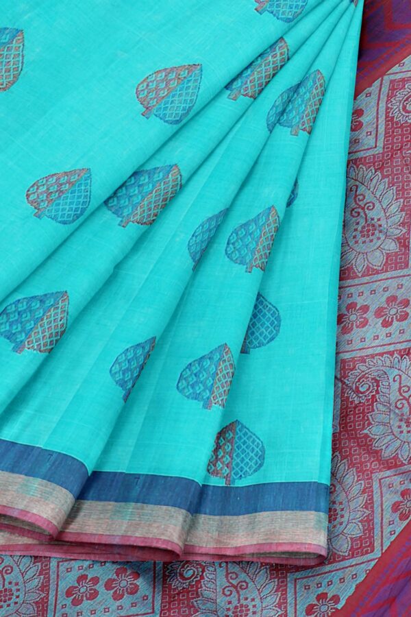 Sky blue Saree with Blue border - Image 6
