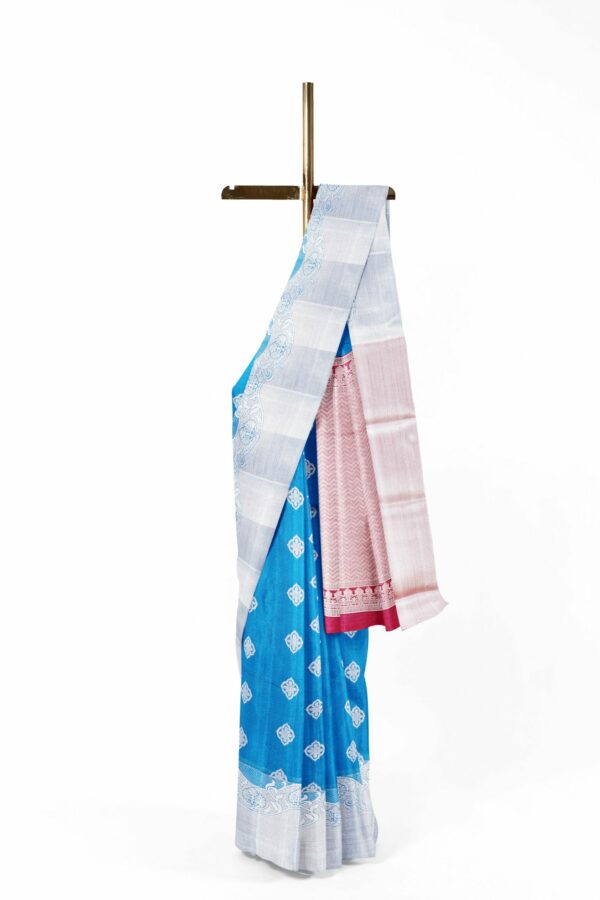 Sky blue Saree with silver border - Image 2