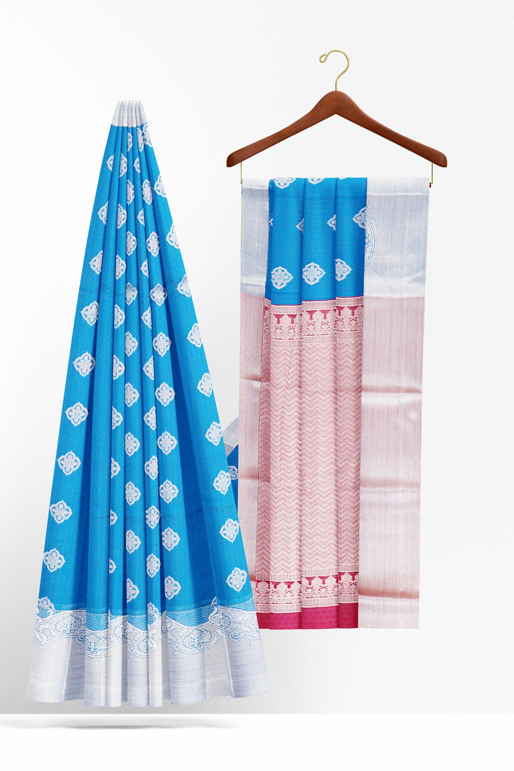 Sky blue Saree with silver border